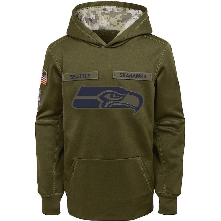 Seattle Seahawks Nike Youth Salute to Service Pullover Performance Hoodie Green->youth nfl jersey->Youth Jersey
